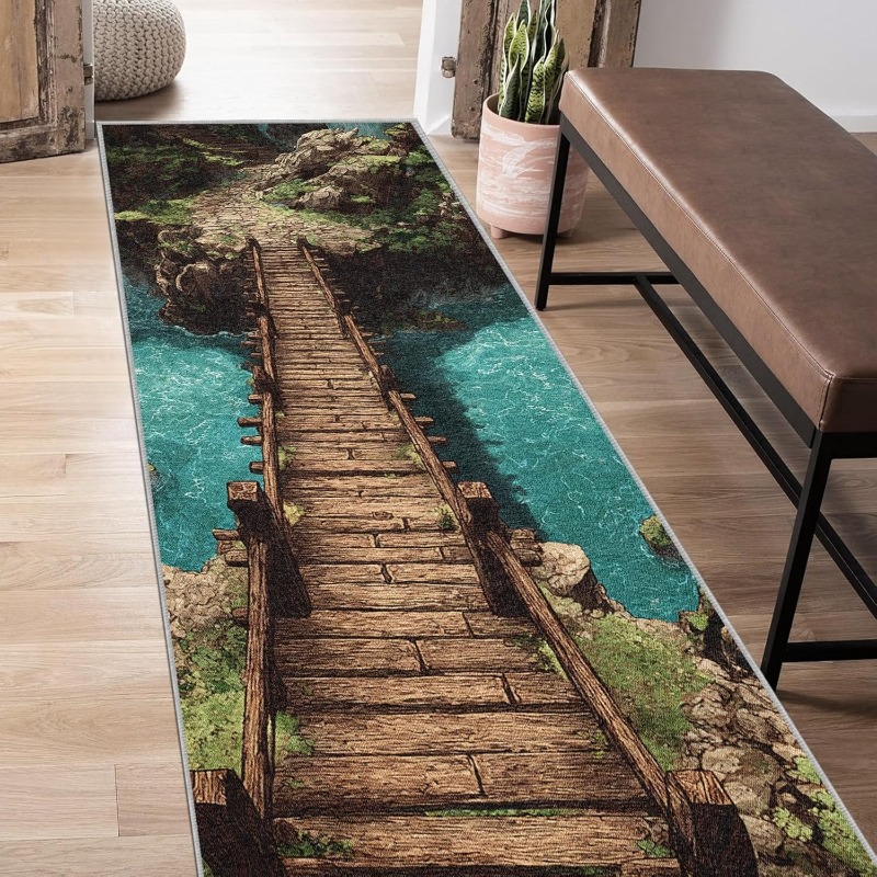 Home Bathroom Scene - 3D Optical Illusions Wooden Bridge Runner
