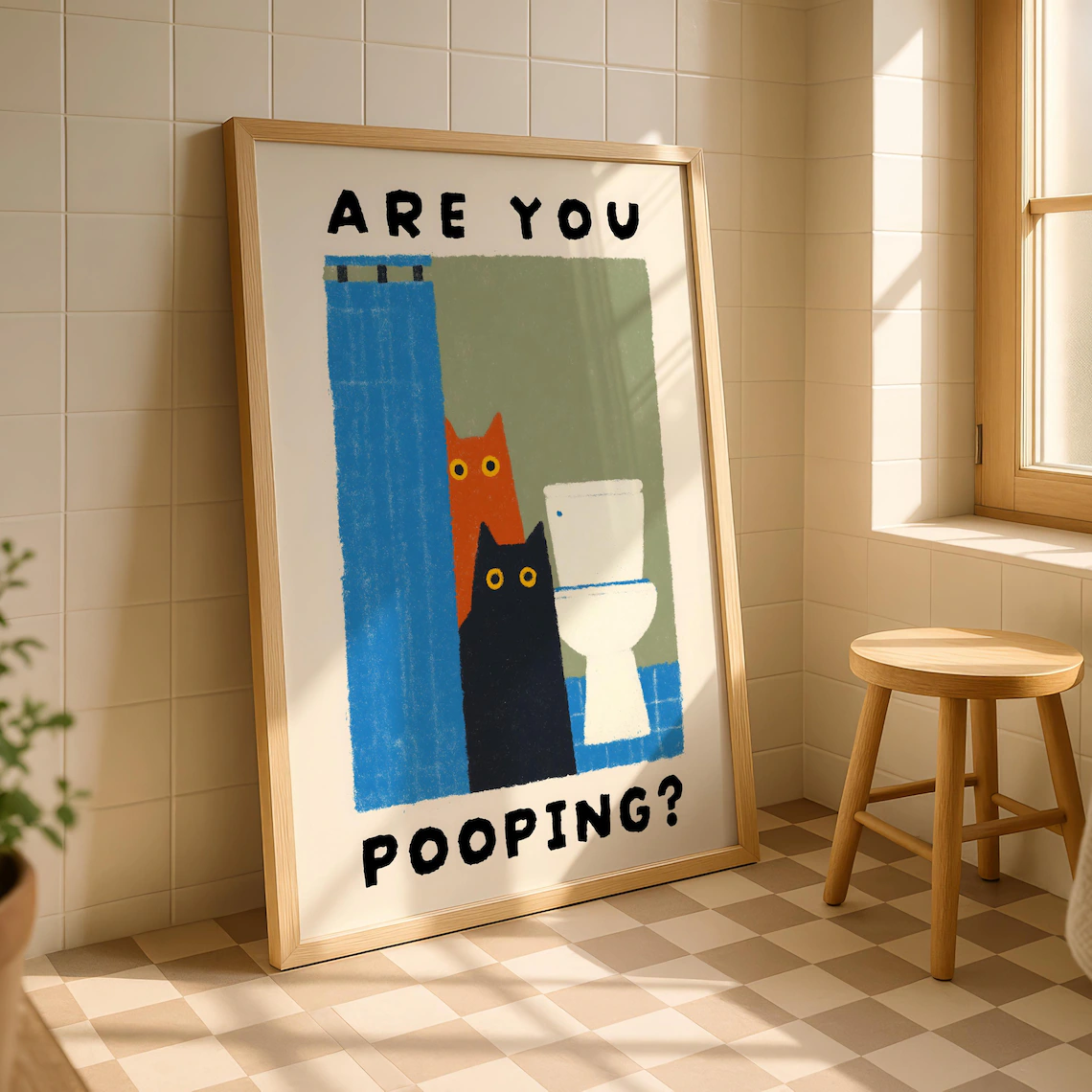 Home Bathroom Pictures - Are You Pooping Cat Print –