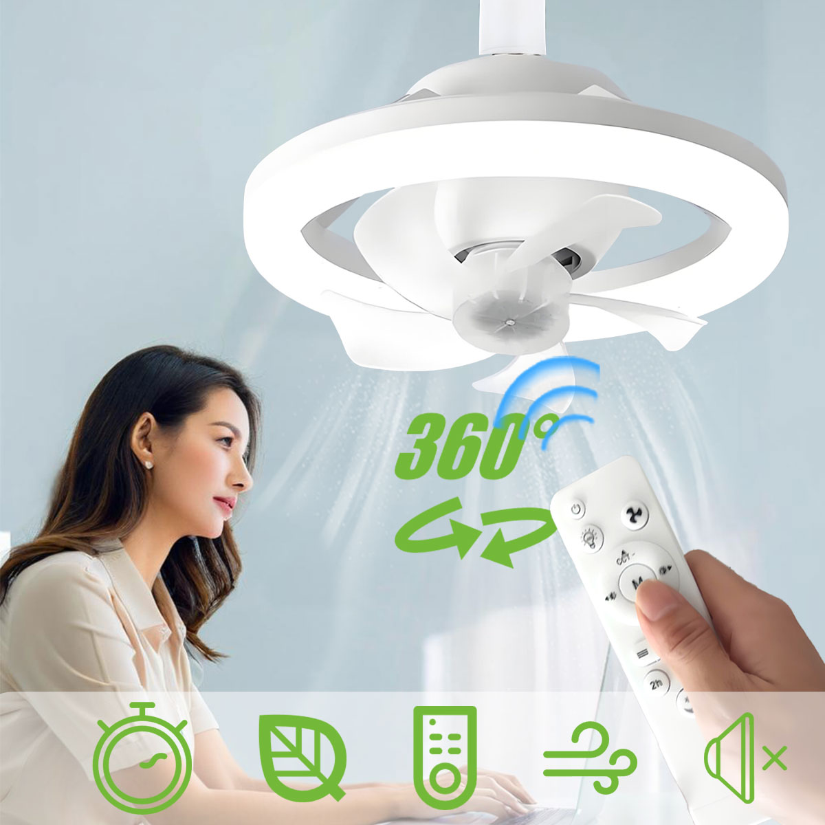 Home Bathroom Exhaust Fan - 360°Rotating E27 Ceiling Fan Bulb LED