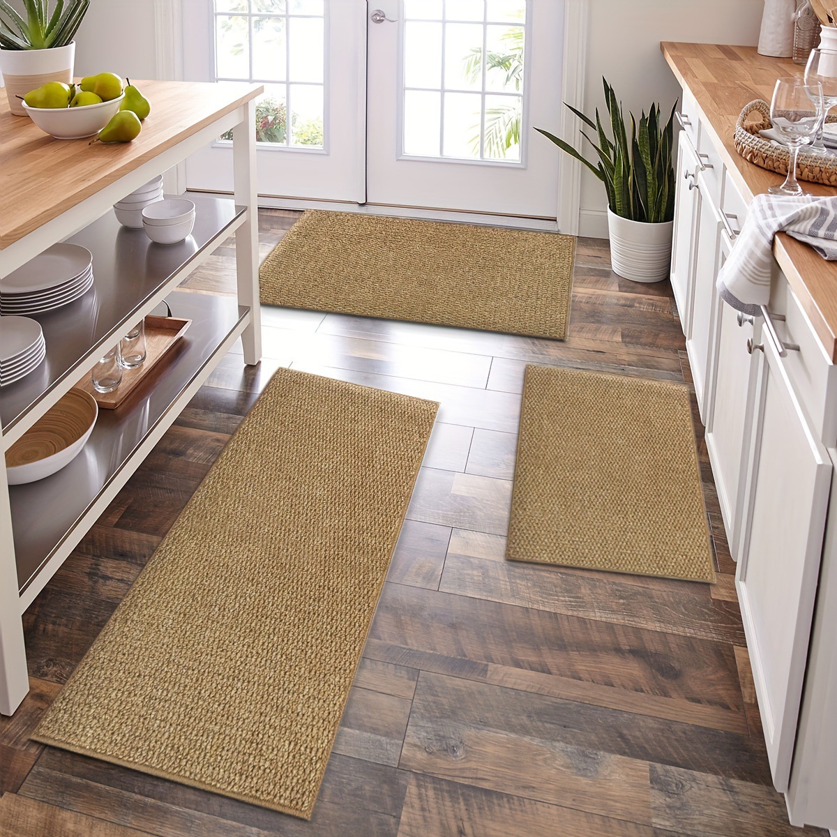Home Bathroom Carpet - Washable Non-slip Kitchen Rug Faux Sisal