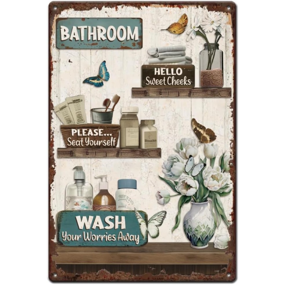 Home Bathroom Wall Decor - Bathroom Floral Tin Signs Vintage Hanging