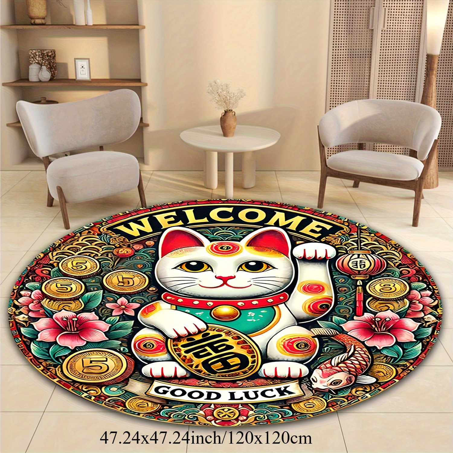 Chinese Lucky Cat Round Rug We - Home Goods Bathroom Mats avaliação e preço