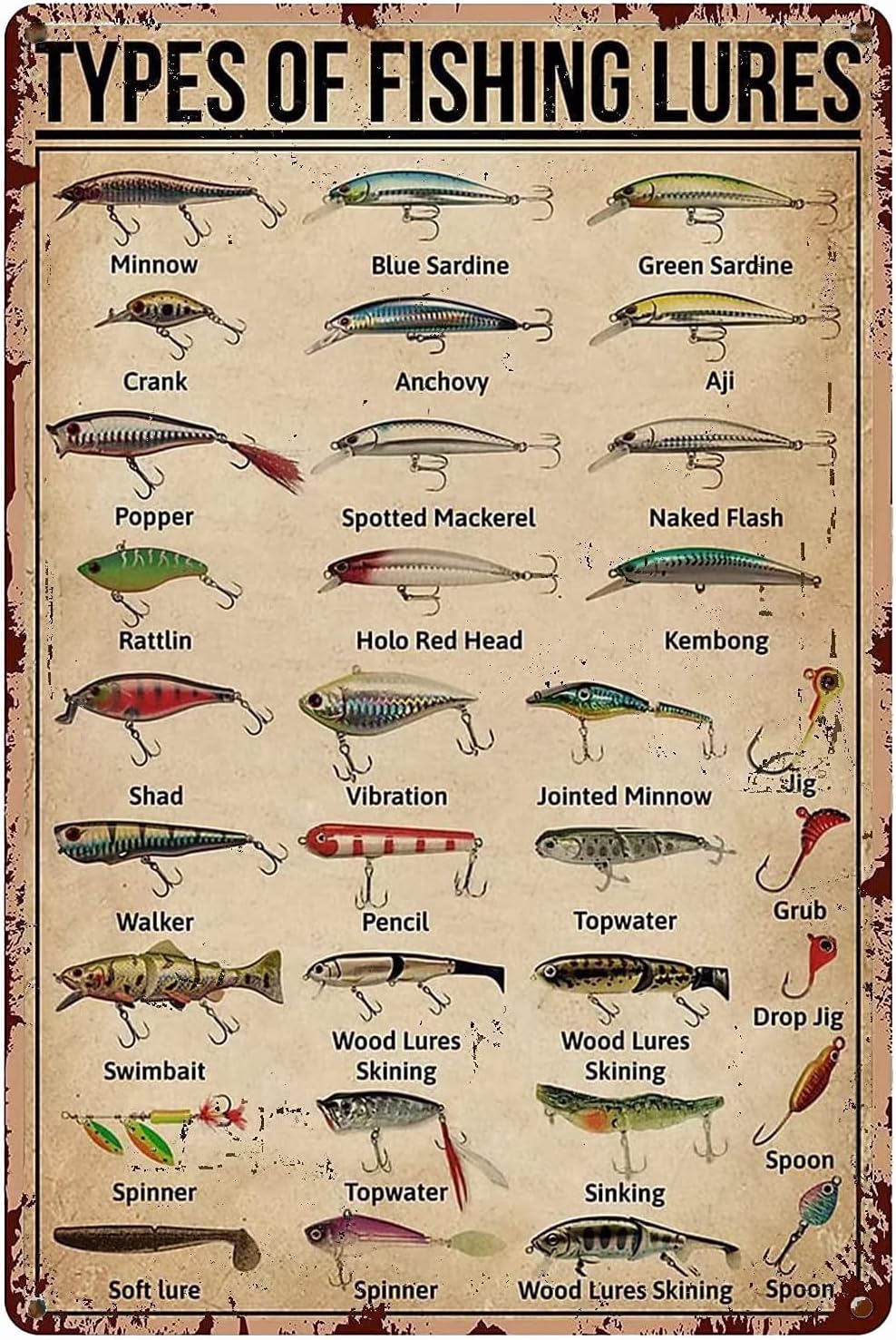 1d,TYPES OF FISHING LURES Know - Home Bathroom Wall Decor avaliação e preço