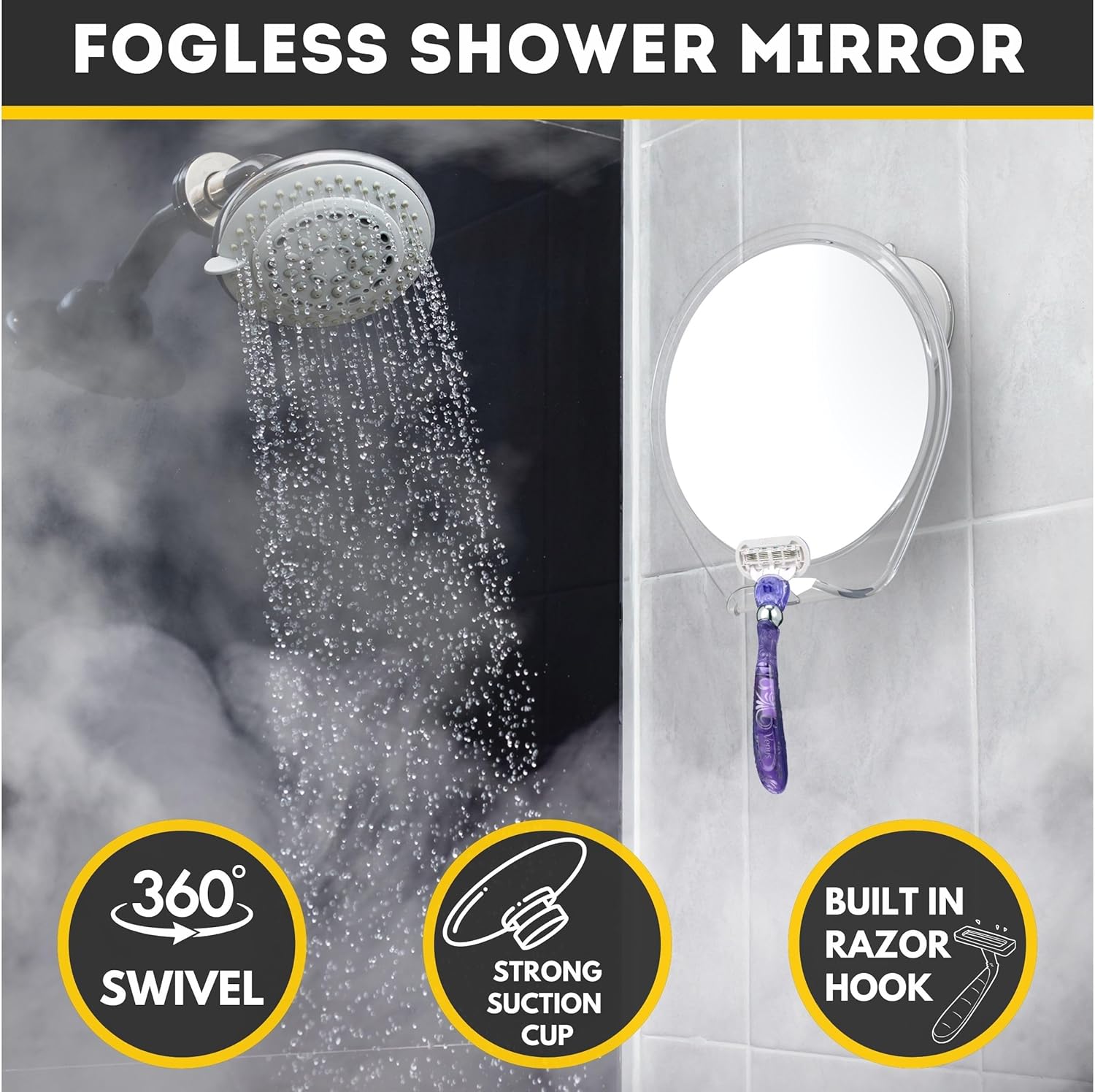 Fogless Shower Mirror with Suc - Shaving Mirror Suction avaliação e preço