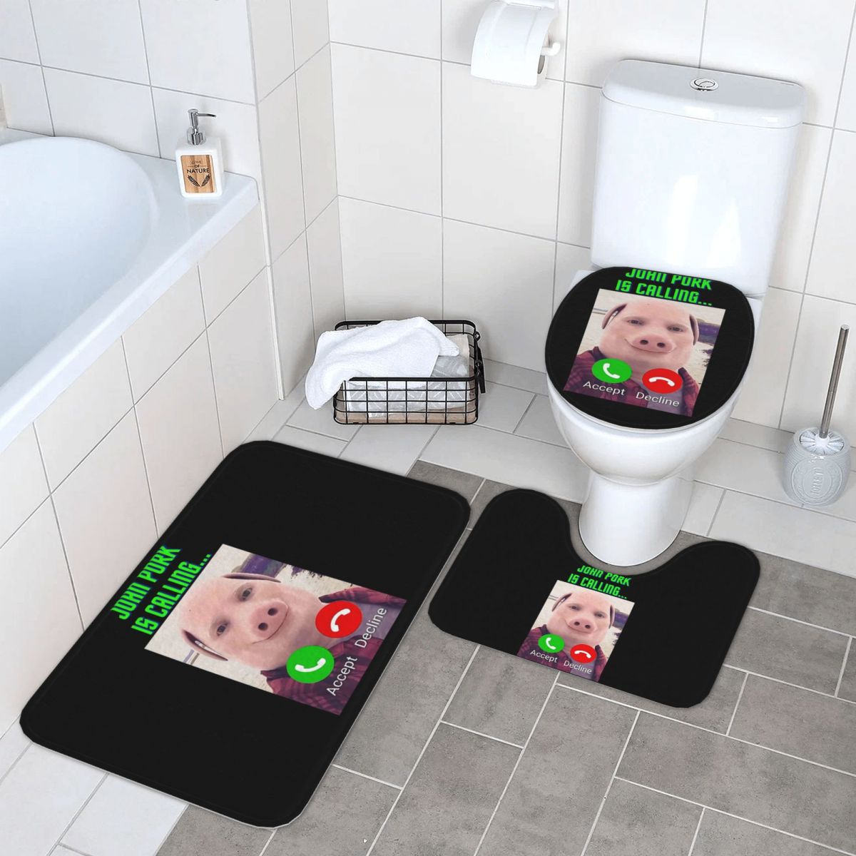 John Pork Is Calling 3 Pcs Bat - Home Bathroom Called avaliação e preço
