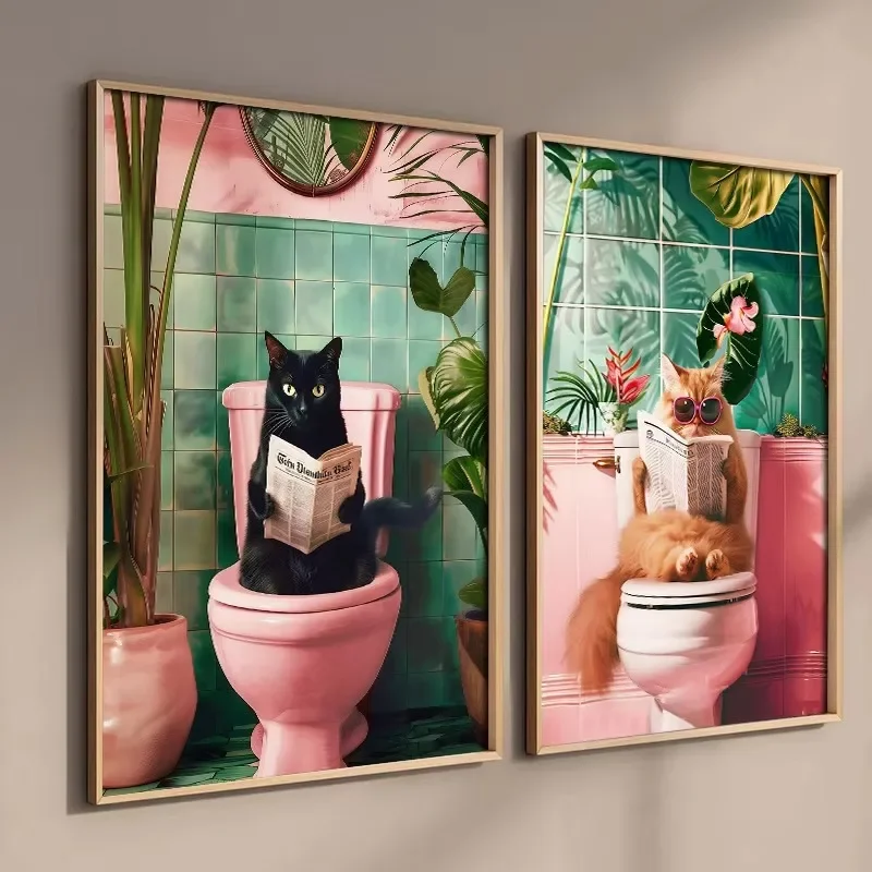 Funny Cat on Toilet Wall Art C - Home Bathroom Pictures avaliação e preço