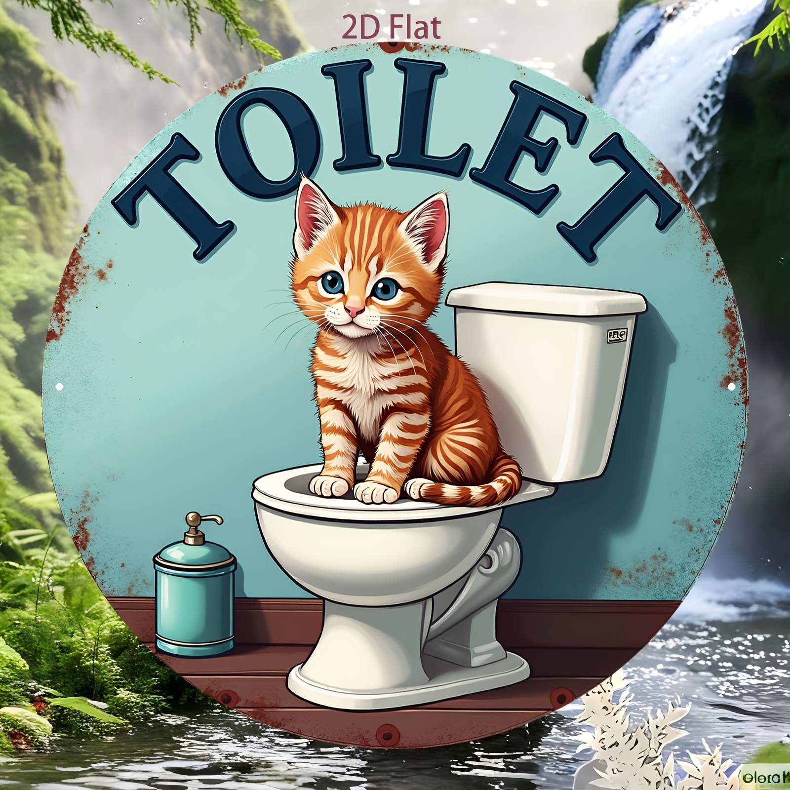 Aluminum Sign, Cute Cat Toilet - Home Bathroom Scene avaliação e preço