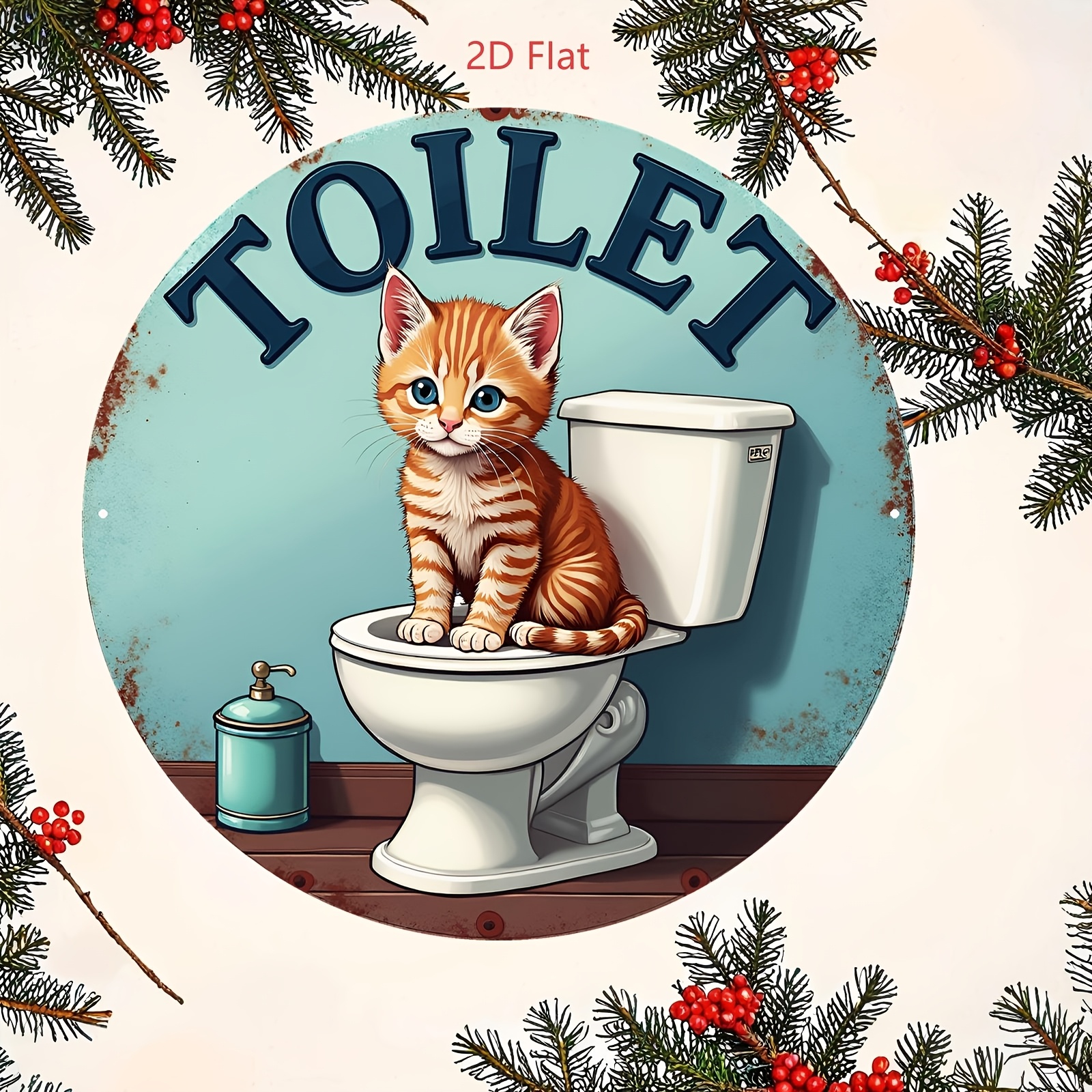 Aluminum Sign, Cute Cat Toilet - Home Bathroom Scene avaliação e preço