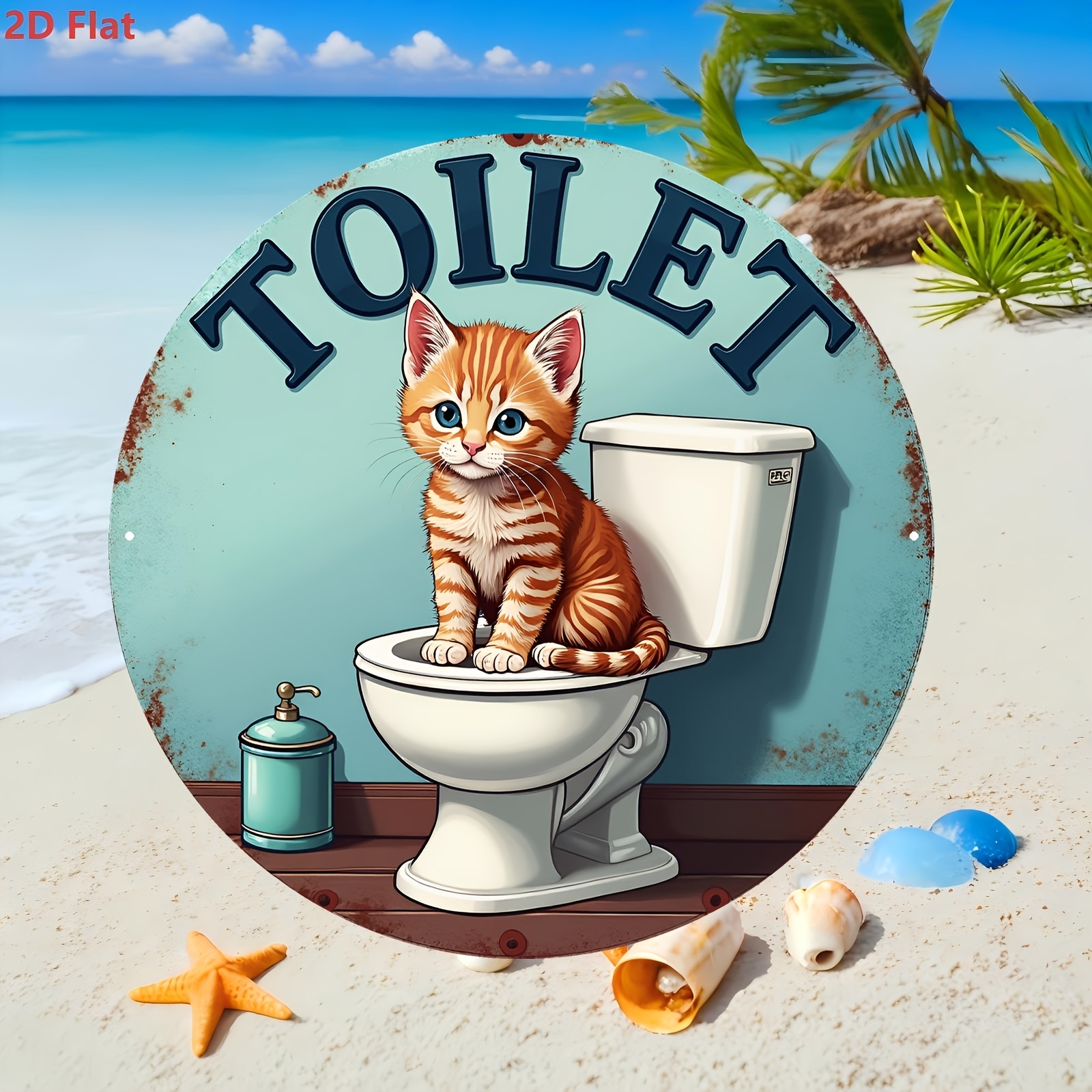 Aluminum Sign, Cute Cat Toilet - Home Bathroom Scene avaliação e preço