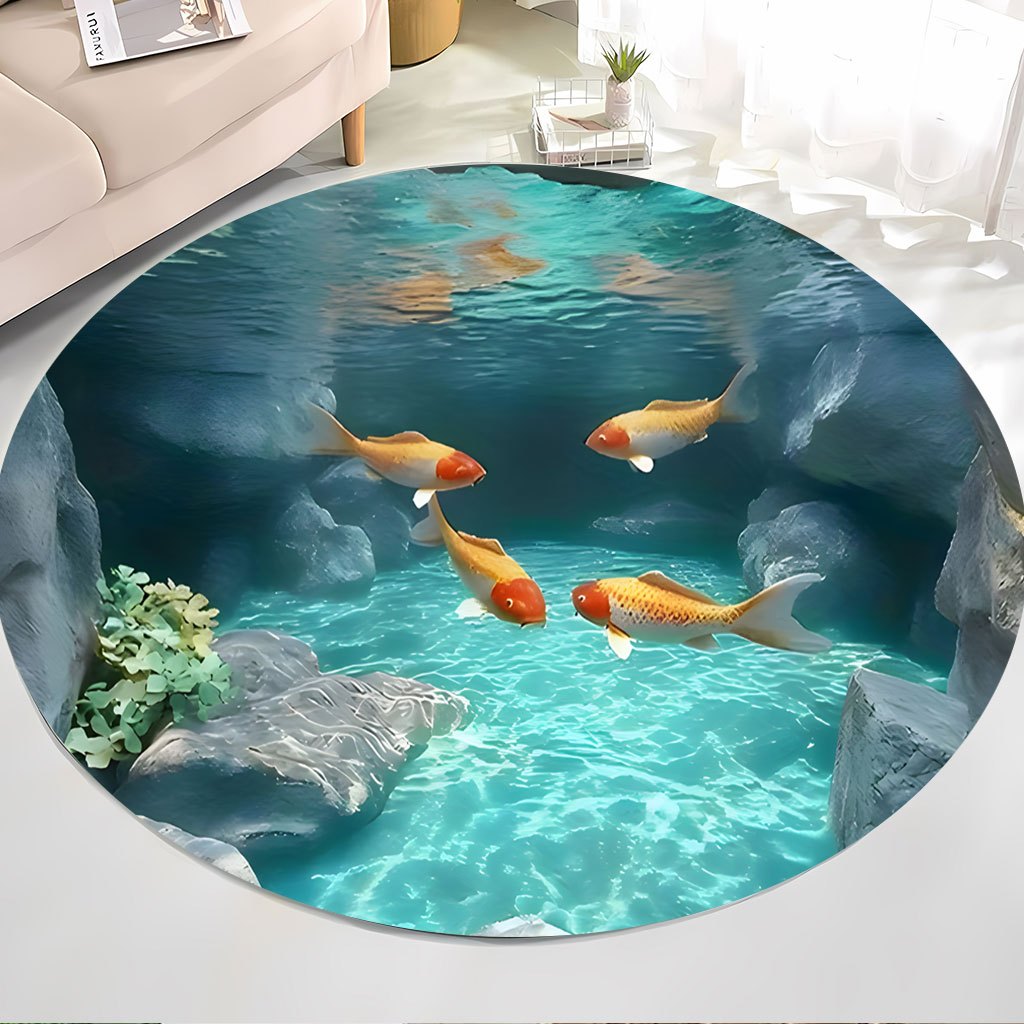 Koi Fish Pond Round Rug Fleece - Home Bathroom Scene avaliação e preço
