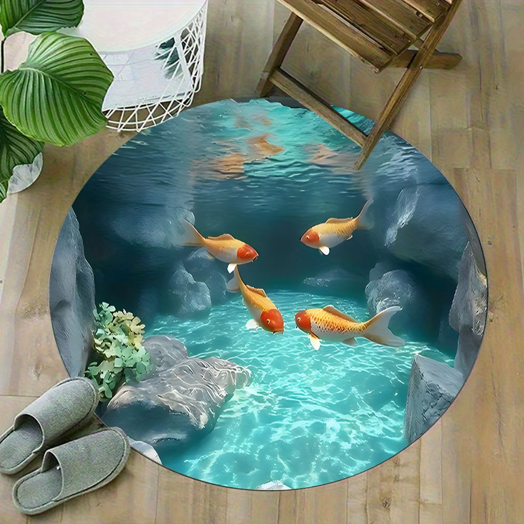 Koi Fish Pond Round Rug Fleece - Home Bathroom Scene avaliação e preço