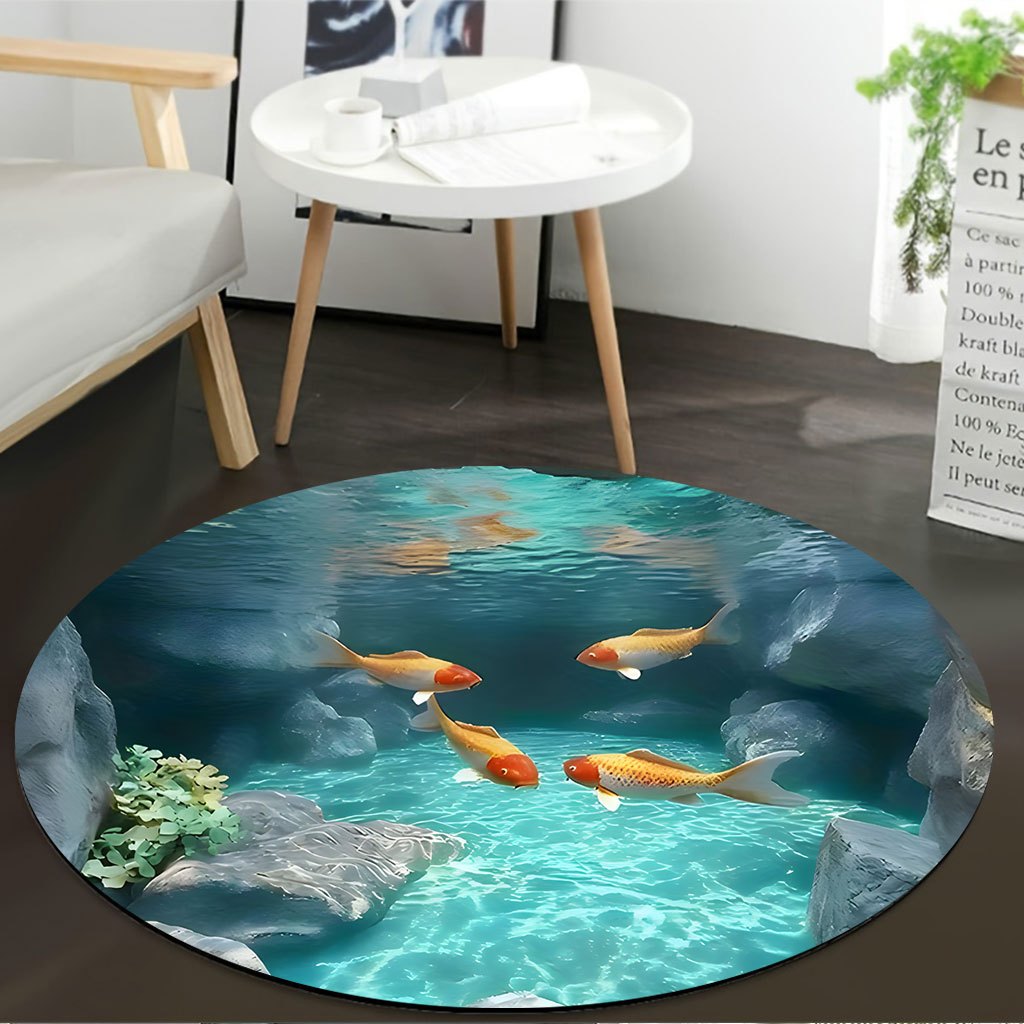 Koi Fish Pond Round Rug Fleece - Home Bathroom Scene avaliação e preço