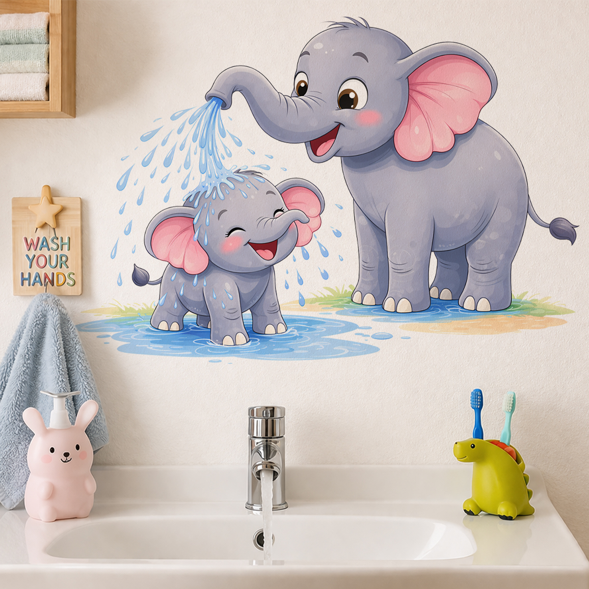 New Cartoon Elephant Wall Stic - Home Bathroom Scene avaliação e preço