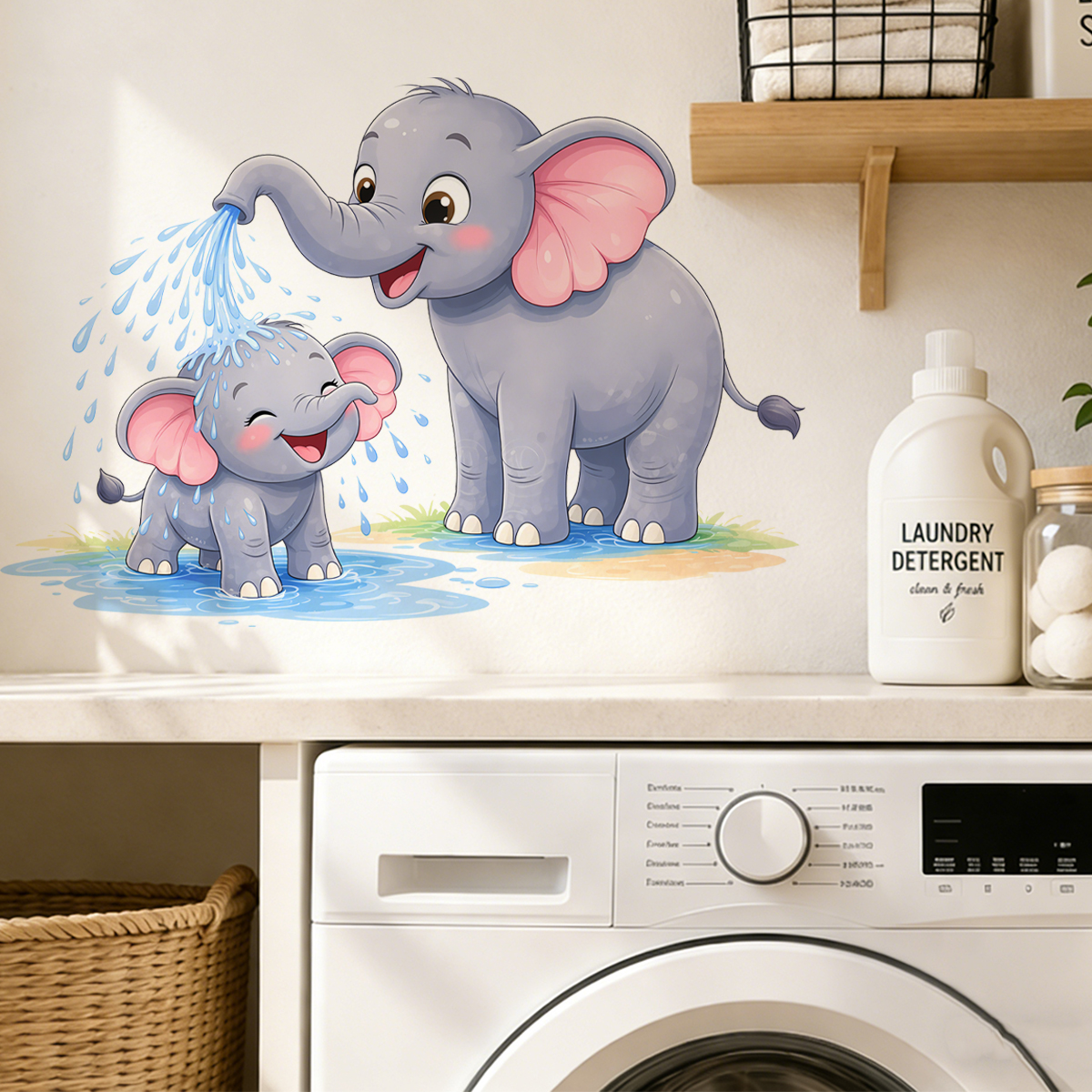 New Cartoon Elephant Wall Stic - Home Bathroom Scene avaliação e preço