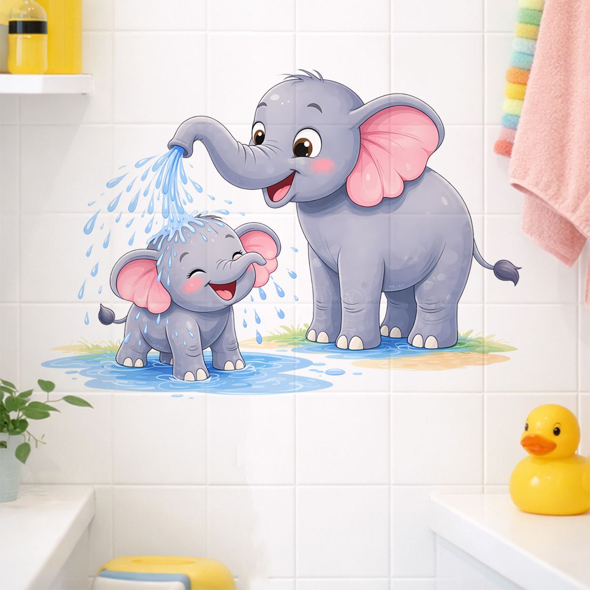 New Cartoon Elephant Wall Stic - Home Bathroom Scene avaliação e preço