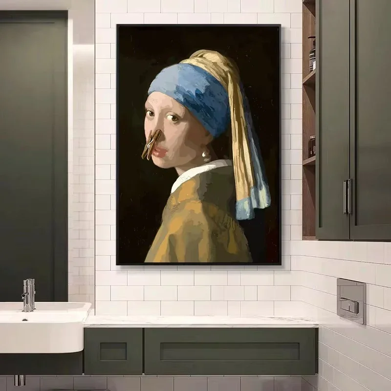 Funny Mona Lisa Wearing Pearls - Home Bathroom Pictures avaliação e preço