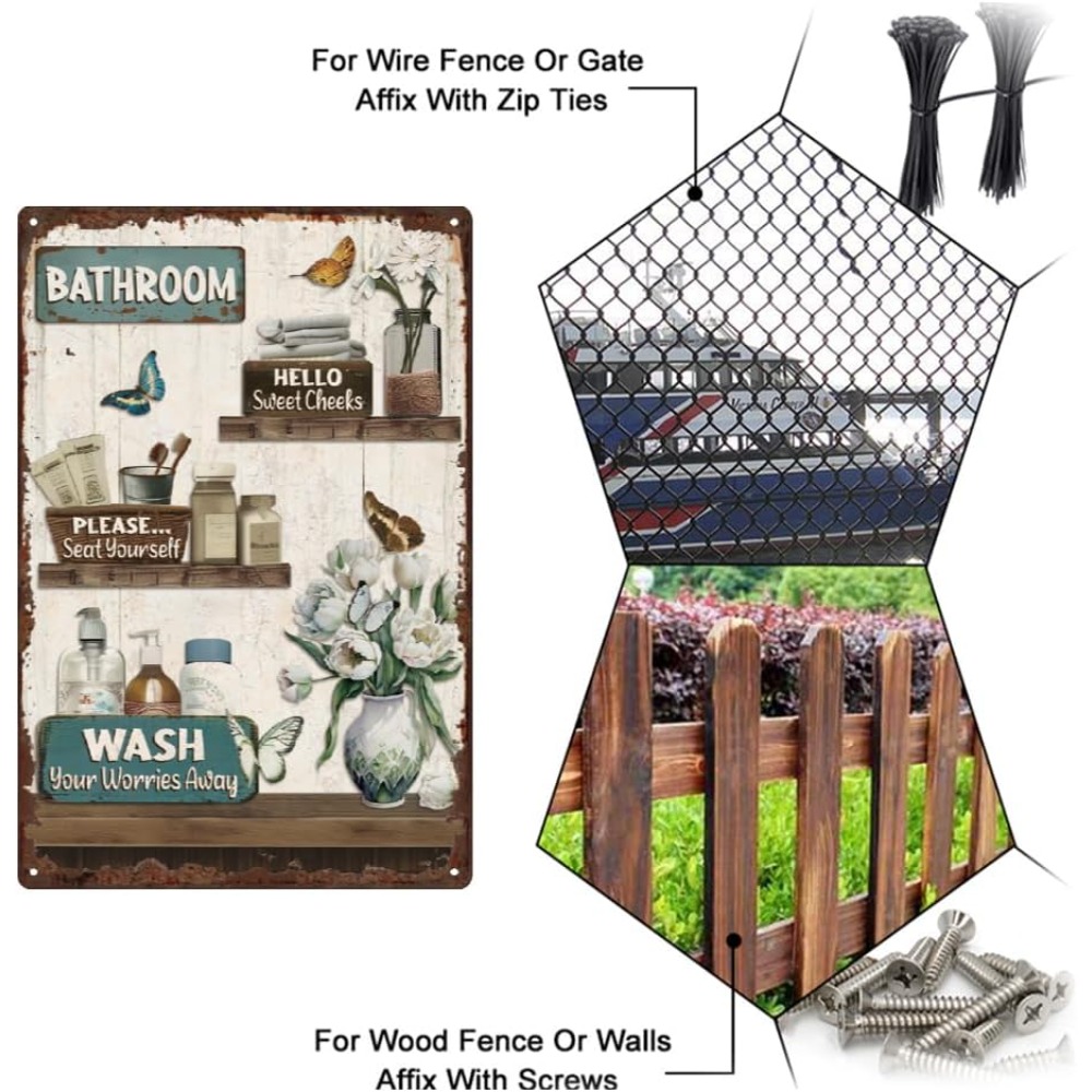 Bathroom Floral Tin Signs Vint - Home Bathroom Wall Decor avaliação e preço