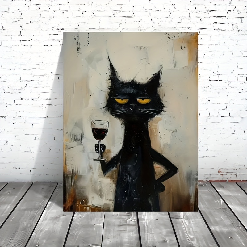 Chic Black Cat Art Canvas Prin - Home Bathroom Pictures avaliação e preço