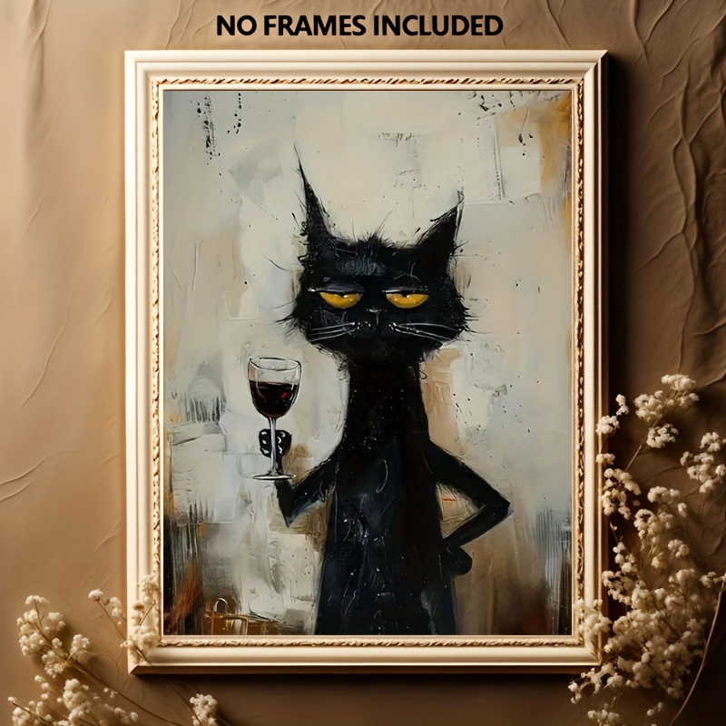 Chic Black Cat Art Canvas Prin - Home Bathroom Pictures avaliação e preço